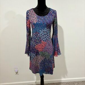MSK Women's Long Sleeve Dress - Blue and Pink Pattern